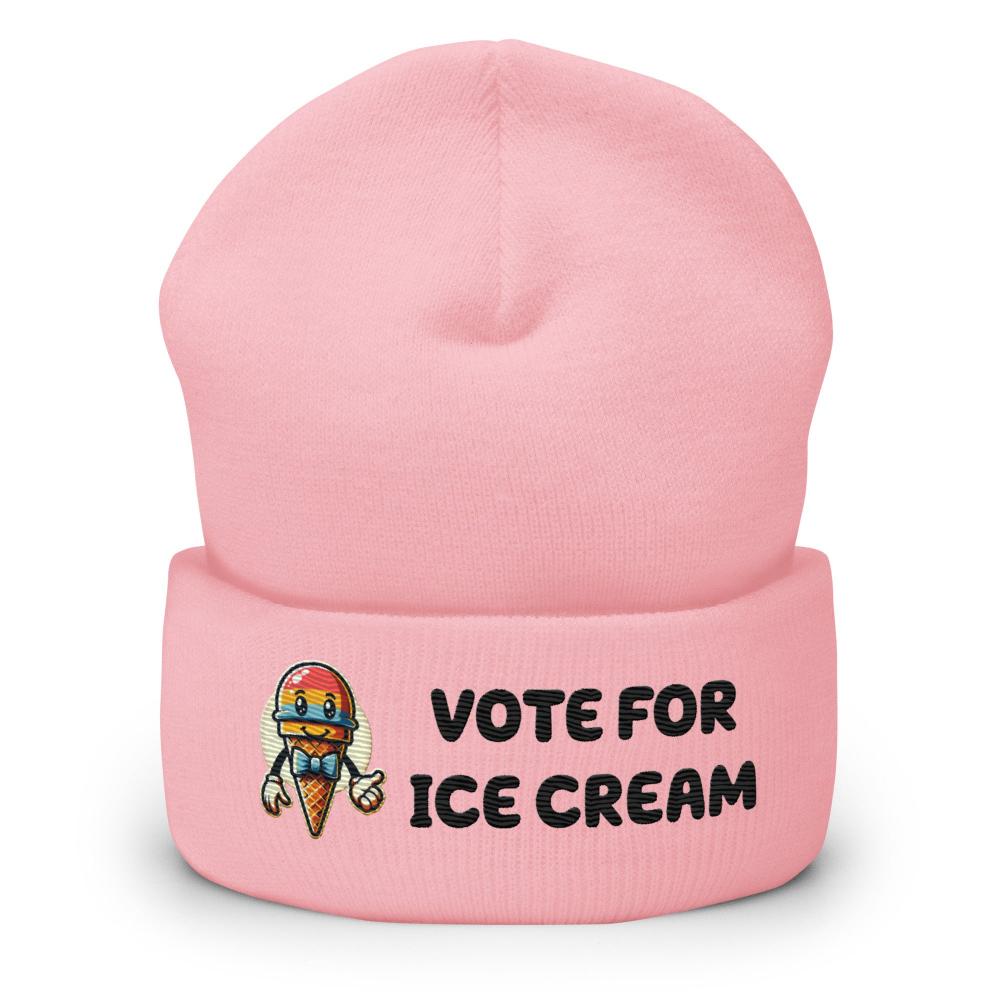 Vote For Ice Cream Cuffed Beanie - Baby Pink Color - https://ascensionemporium.net